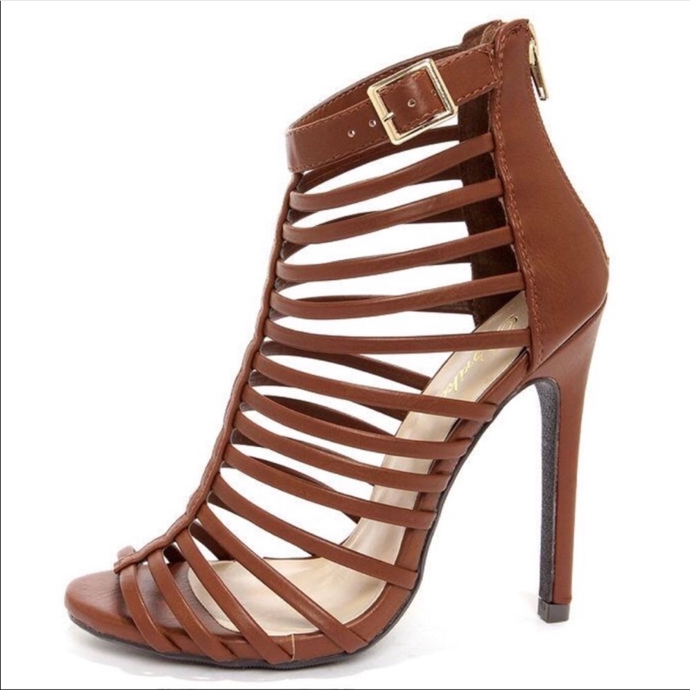 PAPRIKA cognac brown cage heels